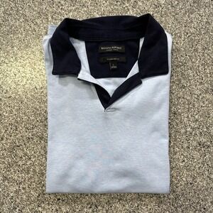 Banana Republic Polo Shirt Mens L Soft Luxury Touch Blue Standard Fit Block John